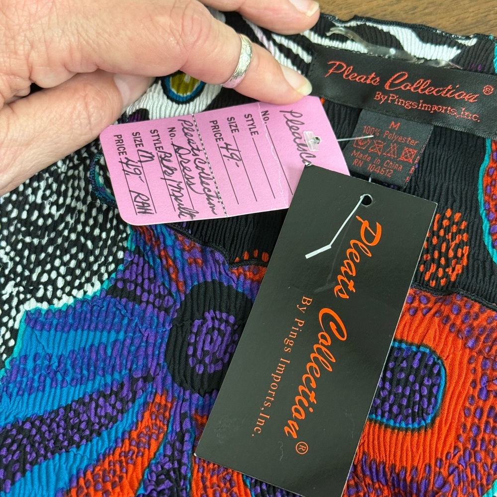 NWT Pleats Collection by Pings Imports Multi-Color Patchwork Tunic Dress Size M - Picture 5 of 6